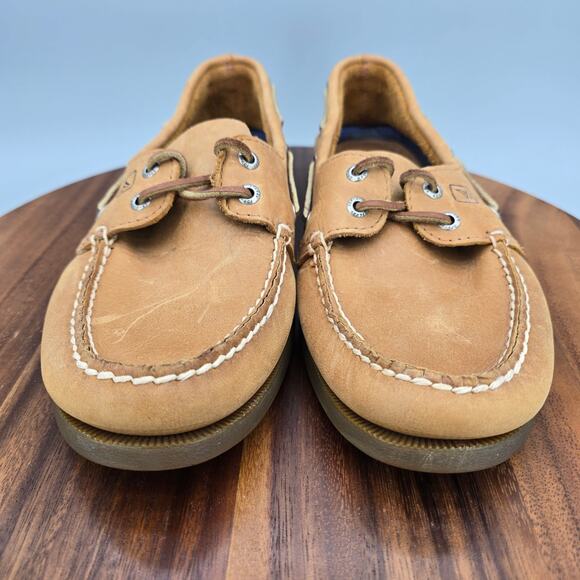 Sperry Top Sider Authentic Boat Shoes Men's 10 M Tan Sahara Leather 2-Eye Deck - Picture 3 of 8
